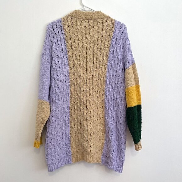 FOREVER 21 Colorblock Cardigan Sweater Lilac Lavender Green Multi Button Long M - Picture 11 of 13